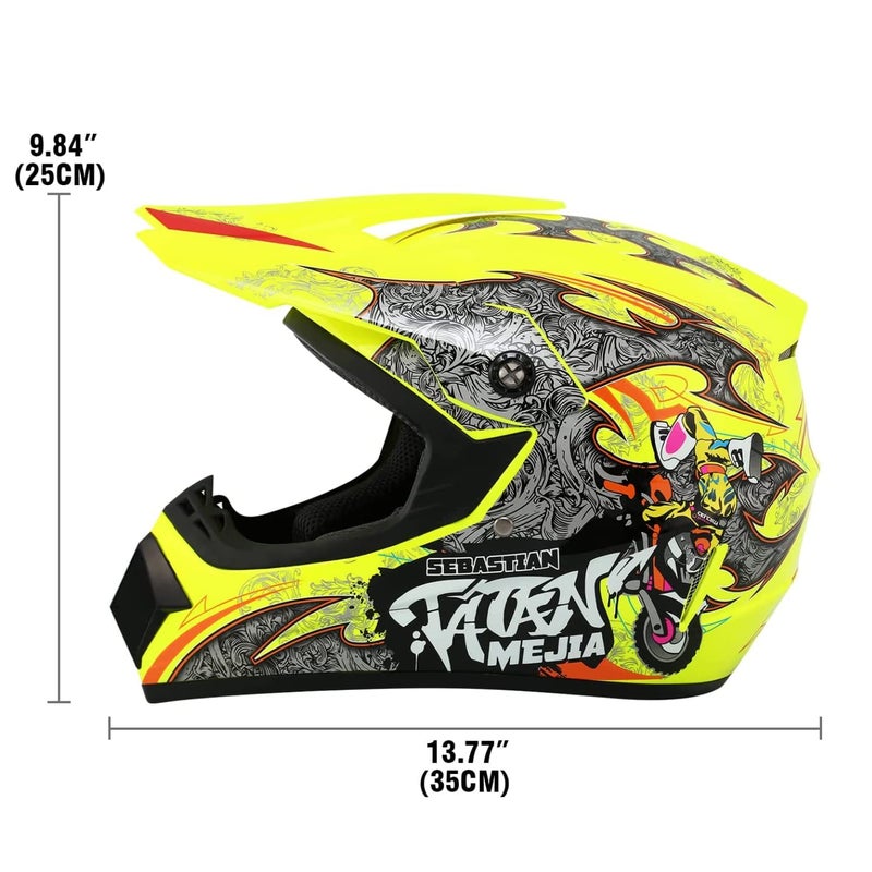 Senhill Motocross Helmet ATV Dirt Bike Helmets Off-Road Helmet with Gloves Goggles for Unisex Adult Youth DOT/FMVSS 218 Approved (Large, Yellow) - Image 3